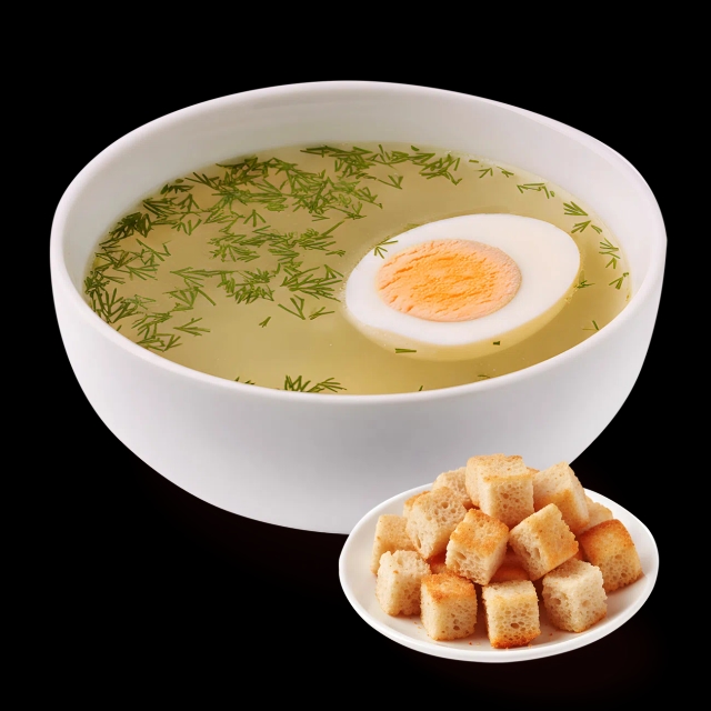 Бульон куриный с яйцом гренками и зеленью